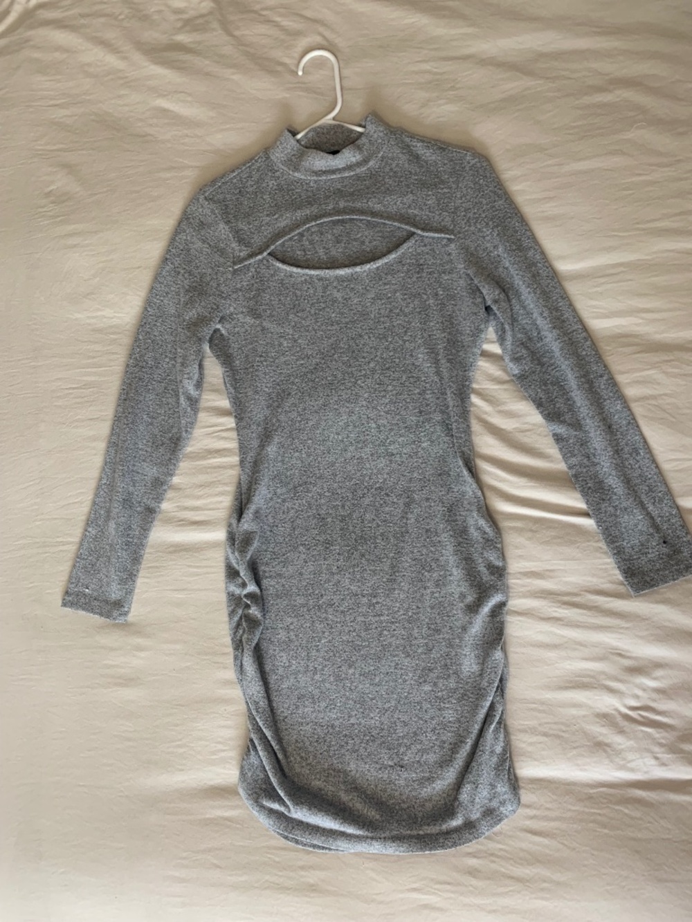 Alison Andrews Gray Cutout Mock Neck Ruched Bodycon Knit Mini Dress NWOT